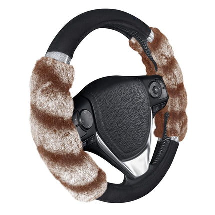 BDK Bear Fur Steering Wheel Cover, Plush Faux Fur Fuzzy Steering Cover for Car Truck Van SUV, Standard Size Fits Wheels 14.5 - 15 in Diameter, Two Tone Black / Brown with Glitter