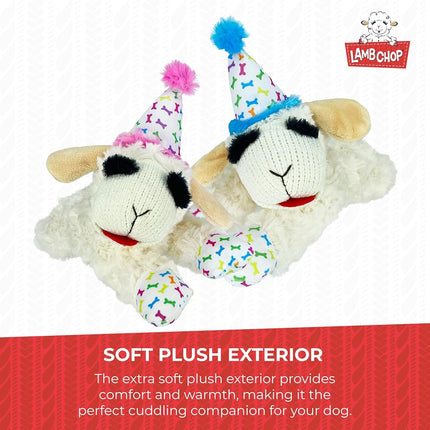 Multipet Lamb Chop Dog Toy with Birthday Hat, Pink, 10.5"