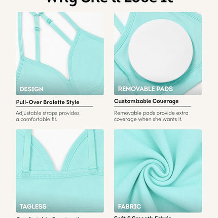 Fruit of the Loom Girls' Soft and Smooth Training Bra, Aruba Blue/Stellar Orchid/White, Small