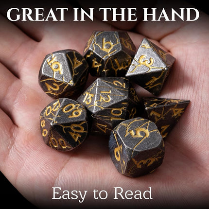 Metal Dice for DND - Ancient Cracked Pharaoh Ruins - Distressed Iron Gold