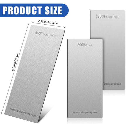 3 Pieces Diamond Sharpening Stone Diamond Knife Sharpener Plate Honing Whetstone for Kitchen Sharpening Dull, Blunt or Tired Edges (250/600/ 1200 Grit)