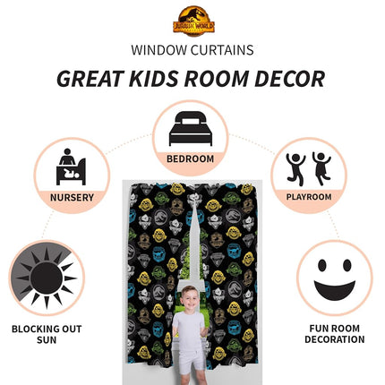 Franco Kids Room Window Curtains Drapes Set, 82 in x 63 in, Jurassic World