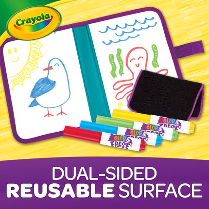 Crayola Color & Erase Reusable Travel Drawing Board Kit for Kids, Toddler Coloring Set, Gift for Boys & Girls, 3+