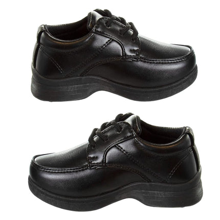 Zapatos de niño French Toast - Mocasines Oxford escolares uniformes de vestir para iglesia, sin cordones, piel sintética (niño pequeño a niño grande) (Negro), con cordones negros, 10 US Niño