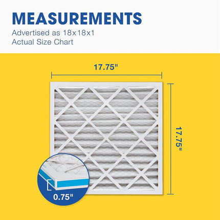 Aerostar 18x18x1 MERV 13 Pleated Air Filter, AC Furnace Air Filter, 6 Pack (Actual Size: 17 3/4" x 17 3/4" x 3/4")