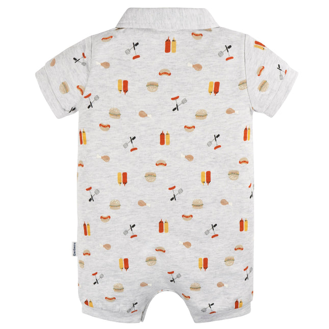 Gerber Baby Boys Cotton Polo Romper, Barbeque, 18 Months