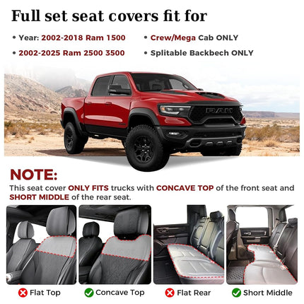 Truckiipa Seat Covers for Truck Full Set, Dodge Ram Seat Covers Full Coverage Leather Protector Pickup Truck Accessories, Custom Fit for 2002-2018 Ram 1500,2002-2023 Ram 2500 3500 Crew Mega Cab, Red