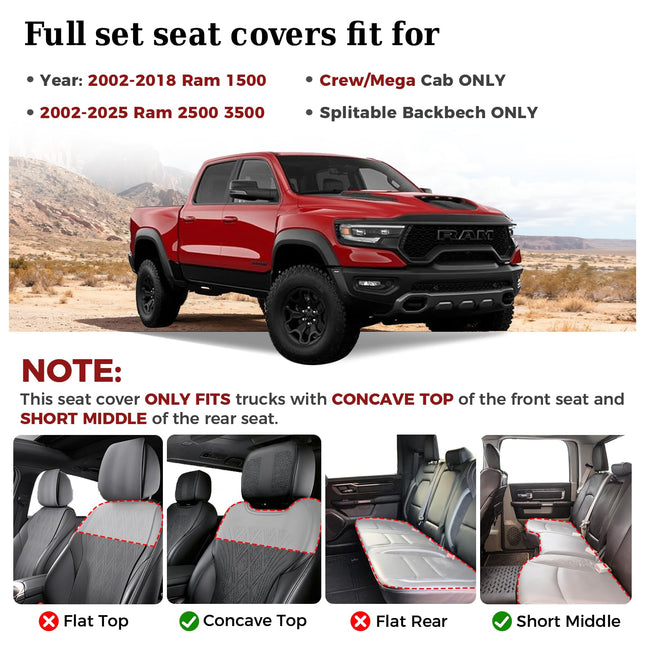 Truckiipa Car Seat Covers Full Set, Dodge Ram Seat Covers Full Coverage Leather Protector Pickup Truck Accessories, Custom Fit for 2002-2018 Ram 1500,2002-2023 Ram 2500 3500 Crew Mega Cab, Red