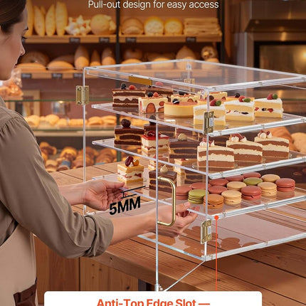 VEVOR Bakery Display Case, 4-Tier Commercial Countertop Pastry Display Case, Clear Acrylic Bread Box for Kitchen, Party Cake Cabinet with Magnetic Rear Door for Cookie Dessert Donut, 530x435x415 mm