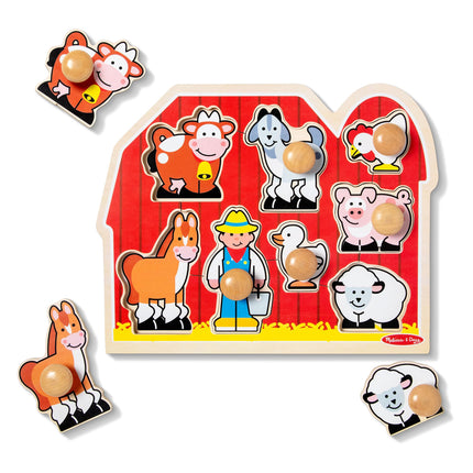 Melissa & Doug Jumbo Knob Wooden Peg Puzzle – Farm Animals Toy for Toddlers, Chunky Early Learning Puzzle for Ages 1+