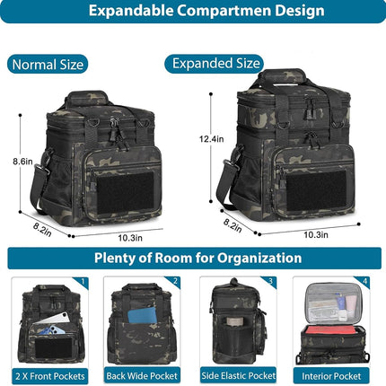 Double Deck Insulated Lunch Box, Expandable Large Lunch Bag Leakproof Cooler Bag Lunch Pail for Men Women Adults Work Shifts Travel Daytrip,16L,Black-Camo