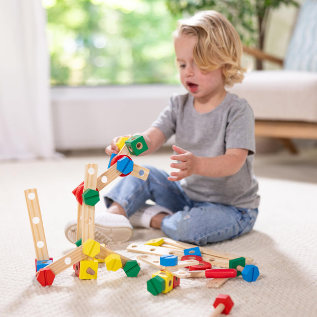 Melissa & Doug Wooden Construction Building Set in a Box (Developmental Toy, 48 Pieces)
