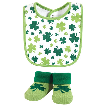 Hudson Baby Set de Babero y Calcetines de Algodón Unisex, Amuleto de la Suerte, 0-9 Meses