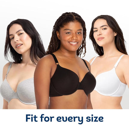 Fruit of the Loom Women's T-Shirt Bra, Opaque, Black/White/Grey Heather, 36C (Pack of 3)