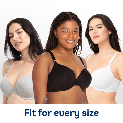 Fruit of the Loom Women's T-Shirt Bra, Opaque, Black/White/Gray Heather, 40C (3 Pack)