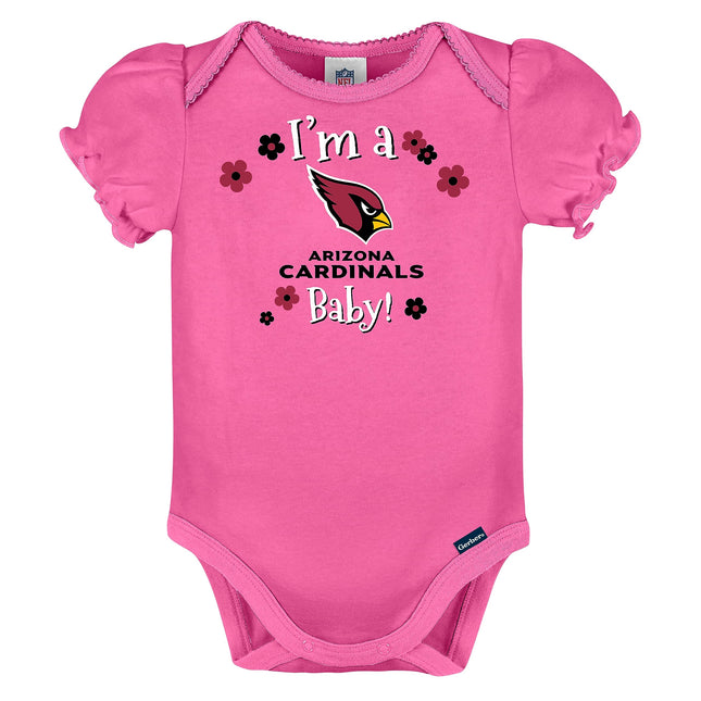Gerber Baby Girl's Standard NFL 3 Pack Short Sleeve Onesie Bodysuit, Team Color, 0-3 Months
