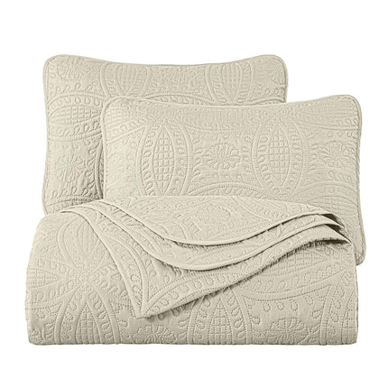 Chezmoi Collection 3 Piece Oversized Bedspread Coverlet Set, Ivory, Queen