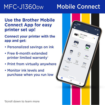Brother Work Smart 1360 Wireless Color Inkjet All-in-One Printer with Automatic Duplex Printing and 1.8” Color Display | Includes Refresh Subscription Trial(1) (MFC-J1360DW)