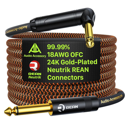 Pro Bass Guitar Cable 25 ft, Gold-Plated Neutrik R
