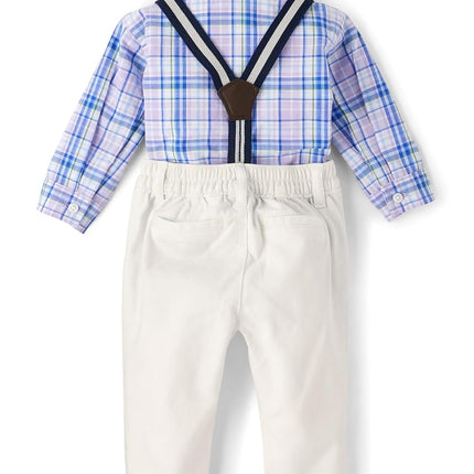 The Children's Place baby-boys And Newborn Button Down Shirt and Pants, 2 Piece Outfit, Petal Purple Plaid, 9-12 Months