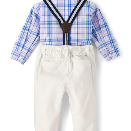 The Children's Place baby-boys And Newborn Button Down Shirt and Pants, 2 Piece Outfit, Petal Purple Plaid, 9-12 Months