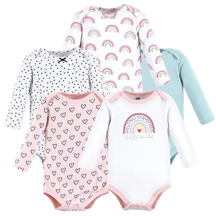 Hudson Baby unisex-baby Cotton Long-sleeve Bodysuits, Modern Rainbow, 6-9 Months
