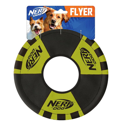 Nerf Dog Trackshot Toss and Tug Ring Dog Toy, Lightweight, Durable and Water Resistant, 9 Inches, For Medium/Large Breeds, Single Unit, Green/Black
