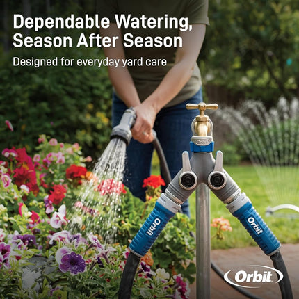Orbit XL 2-Way Garden Hose Splitter – Dual Valves, Heavy-Duty Zinc Y Connector, Easy-Grip Lever Shut-Off 28294