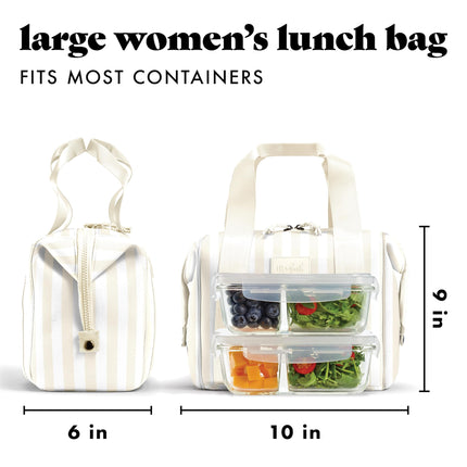Fit & Fresh Neoprene Lunch Bag For Women, Insulated Womens Lunch Bag For Work, Tear & Stain Resistant Large Lunch Box For Women With Containers and Ice, Machine Washable Remi Bag, Ivory Stripe