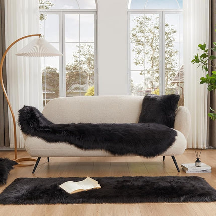 EasyJoy Ultra Soft Fluffy Shaggy Area Rug Faux Fur Rug Chair Cover Seat Pad Fuzzy Area Rug for Bedroom Floor Sofa Living Room (2 x 6 ft Sheepskin, Black)