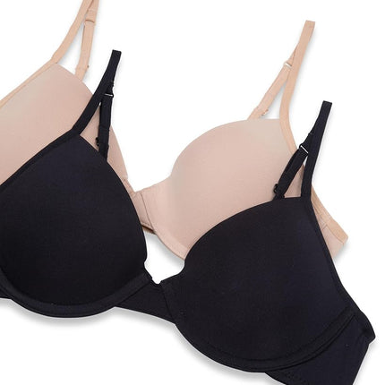 Hanes Girls' Molded Underwire Bra 2 Pack, Black/Nude, 36A