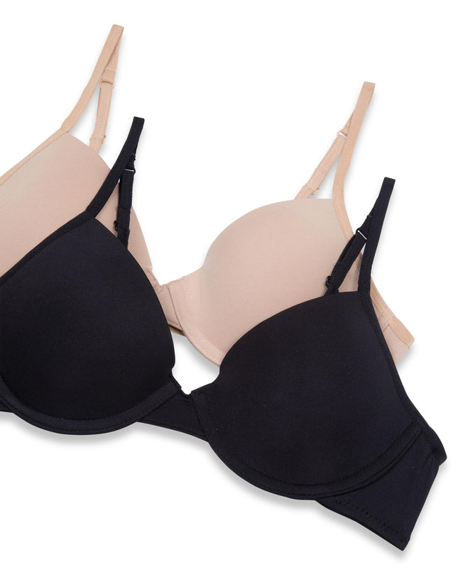 Hanes Girls' Molded Underwire Bra 2 Pack, Black/Nude, 36A