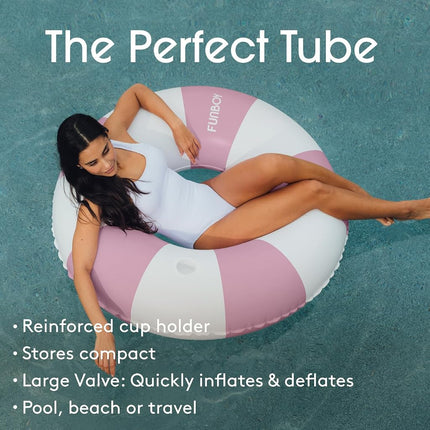 FUNBOY Giant Vintage Purple Stripe Inflatable Tube Pool Float with Cup Holder 48" Large Pool Float for Adults Inner Tube Swimming Pool Toys Swim Rings |Pool Lounger for Pool Party & Summer
