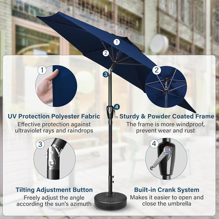 Simple Deluxe 7.5ft Patio Umbrella Outdoor Table Market Yard Umbrella with Push Button Tilt/Crank, 6 Sturdy Ribs for Garden, Deck, Backyard, Pool, Dark Blue