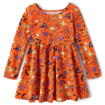 The Children's Place Baby Girls Toddler Long Sleeve Casual Dress, Witch Orange, 18-24 Months