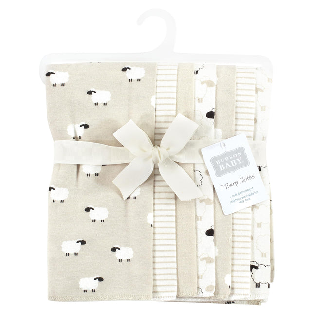 Hudson Baby Unisex Baby Flannel Burp Cloth 7pk, Taupe Sheep, One Size