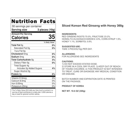 Pocheon 300g(10.6oz) 6Years Sliced Korean Panax Red Ginseng Roots with Honey, Saponin