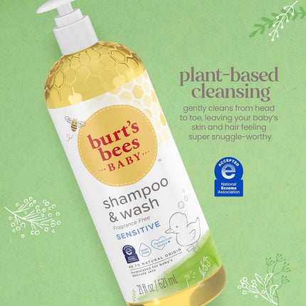 Burt's Bees Baby Bee Fragrance Free Shampoo and Body Wash, 21 oz