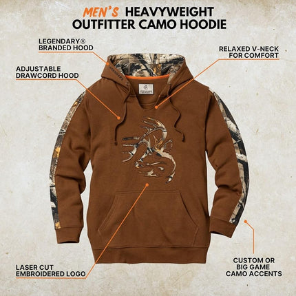 Legendary Whitetails Men's Camo Hoodie Pullover Sweatshirt Midweight V-Neck Design, Chestnut, S