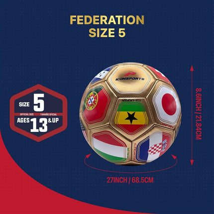 Icon Sports Officially Licensed World Soccer Ball - ISG180BLT Gold Size 5
