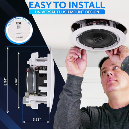 PYLE Ceiling and Wall Mount Speaker - 6.5� 2-Way 70V Audio Stereo Sound Subwoofer Sound, 500 Watts, White