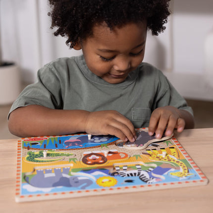 Melissa & Doug Puzles de Perillas y Clavijas de Madera, Estilo Clásico, 31 Piezas, 4 Juegos, Edades 2-5