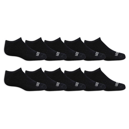 Fruit of the Loom Boys Dual Defense Cushion Comfort No Show Socks 10 Pack, Black, Boys' Shoe Size: 9-11