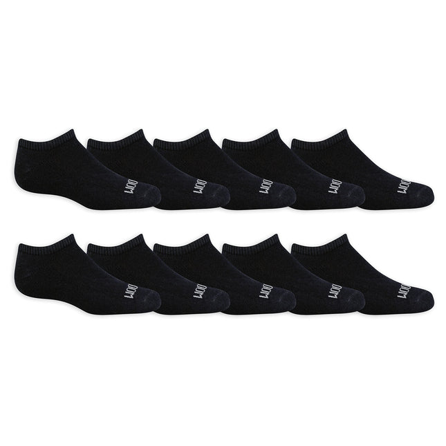 Fruit of the Loom Boys Dual Defense Cushion Comfort No Show Socks 10 Pack, Black, Boys' Shoe Size: 9-11