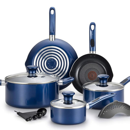 T-fal B037SE64 B037SE Excite ProGlide Batterie de cuisine antiadhésive avec indicateur de chaleur Thermo-Spot, compatible lave-vaisselle et four, 14 pièces, bleue