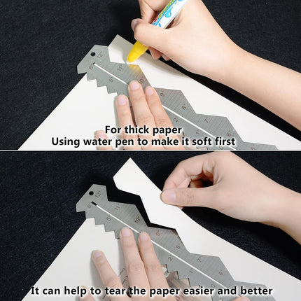 UPTTHOW 3 piezas de regla de metal de acero inoxidable para rasgar papel, regla artesanal para cortar papel con bordes ondulados, dentados e irregulares, herramienta de medición de 30,5 cm para ingeniería, escuela, oficina, arquitectos y dibujo