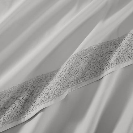 Modern Threads Amrapur Pacific Coast Textiles 4 PIECE CROCHET LACE MICROFIBER SHEET SET DOVE GRAY KING, Microfibre