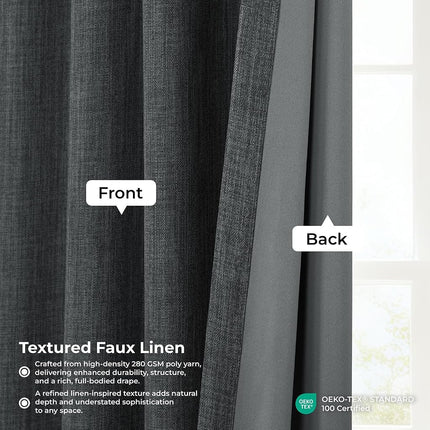 HPD Half Price Drapes Faux Linen Textured Room Darkening Curtains for Bedroom 96 Inches Long (1 Panel), 50W X 96L Curtains for Living Room Home Decor, Dark Gravel