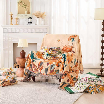XIBLC Boho Throw Blanket for Bed, 100% Cotton Soft Rustic Quilt Fall Blanket, 90"x98" Floral Printed Farmhouse Decor Bed Blankets, All Season Rustic Reversible Bohemian Throw Quilt