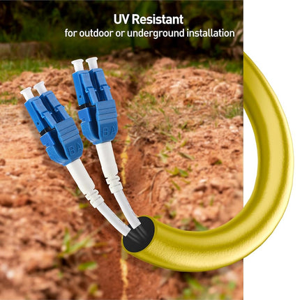 Cable Matters Uniboot OS2 LC to LC Outdoor Armored Fiber Patch Cable 150ft - Single Mode Duplex 9/125, LSFRZH, Direct Burial Support with UV Resistant and Fire Retardant Cable Jacket - 150 Feet /45.7m